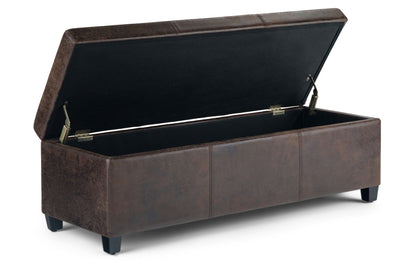Distressed Brown Distressed Vegan Leather | Avalon Large Storage Ottoman Bench