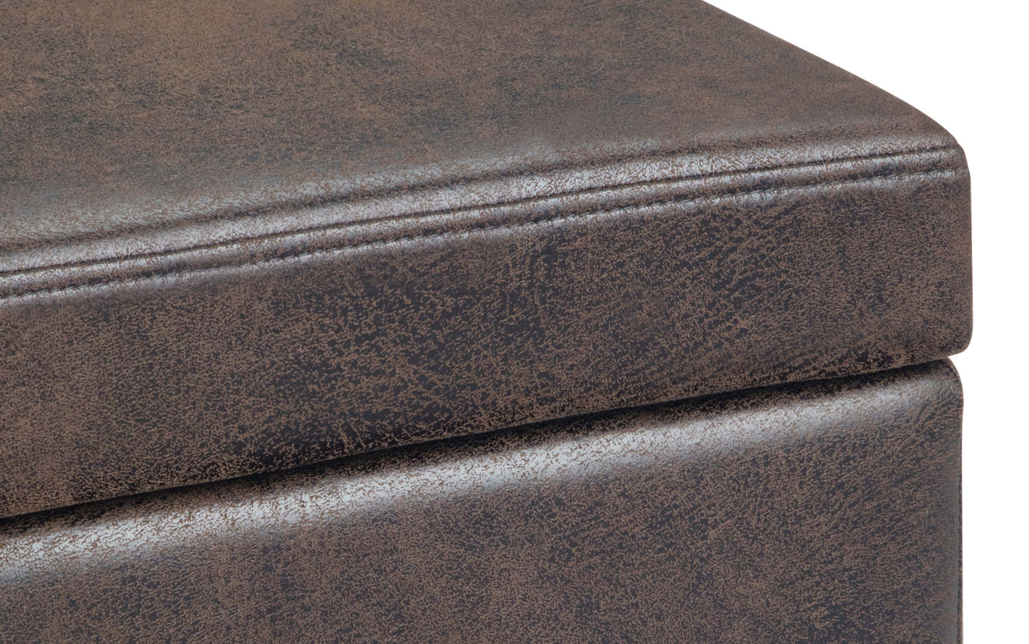 Distressed Brown Distressed Vegan Leather | Avalon Large Storage Ottoman Bench