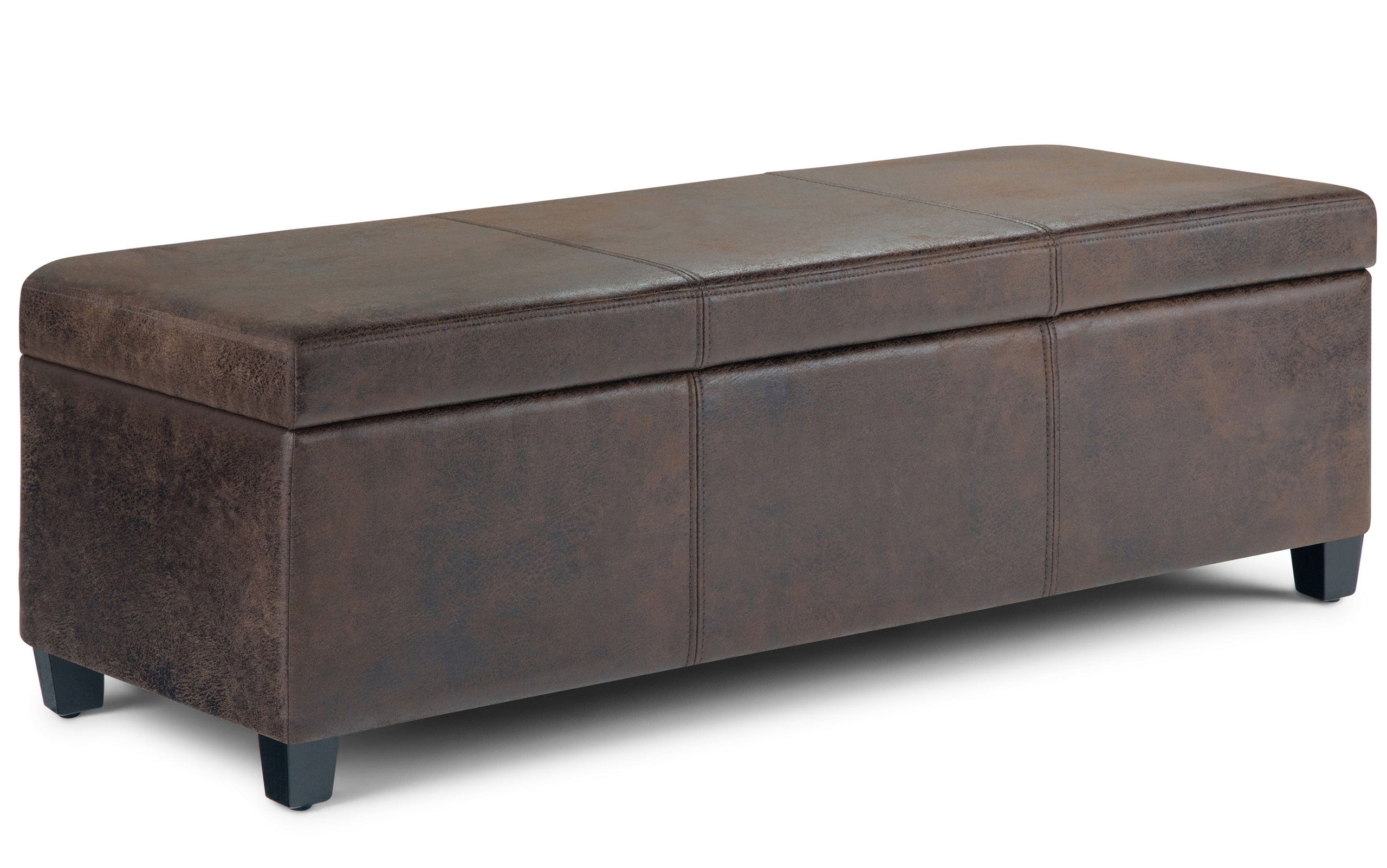 Distressed Brown Distressed Vegan Leather | Avalon Large Storage Ottoman Bench