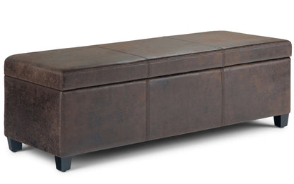 Distressed Brown Distressed Vegan Leather | Avalon Large Storage Ottoman Bench