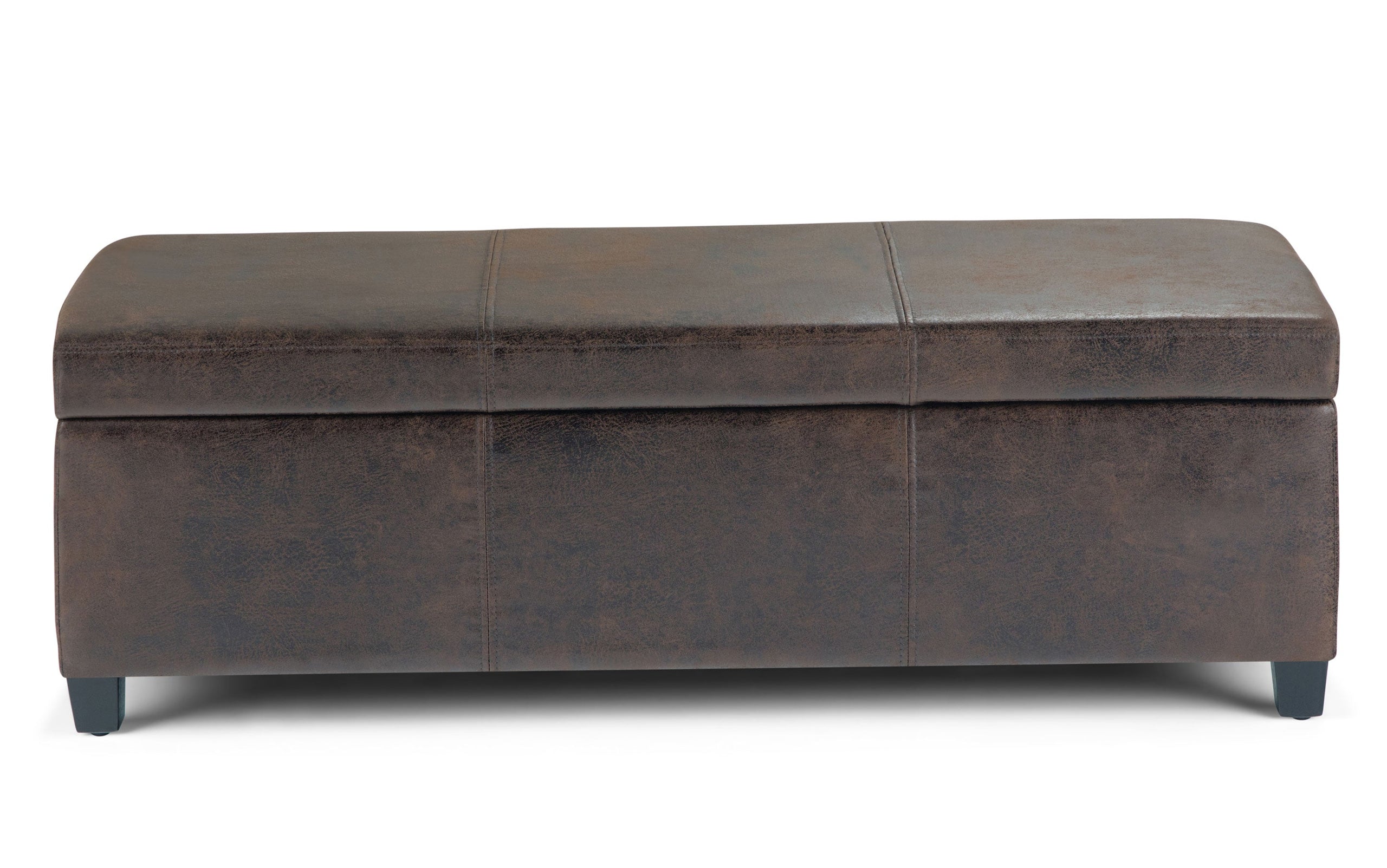 Distressed Brown Distressed Vegan Leather | Avalon Large Storage Ottoman Bench