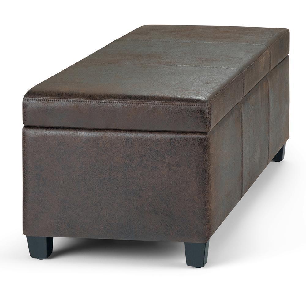 Distressed Brown Distressed Vegan Leather | Avalon Vegan Leather Storage Ottoman