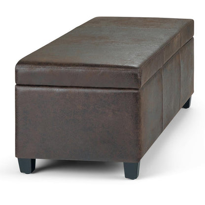 Distressed Brown Distressed Vegan Leather | Avalon Vegan Leather Storage Ottoman