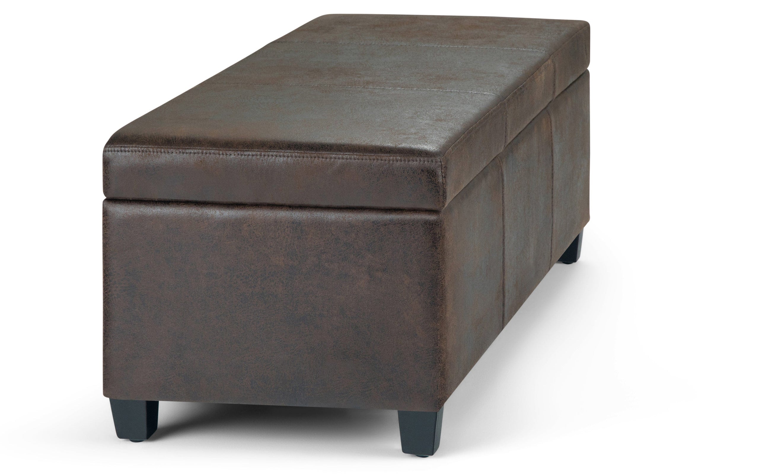 Distressed Brown Distressed Vegan Leather | Avalon Large Storage Ottoman Bench