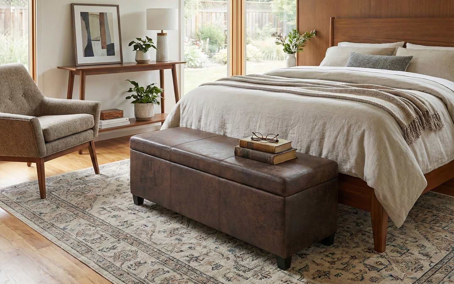 Distressed Brown Distressed Vegan Leather | Avalon Large Storage Ottoman Bench