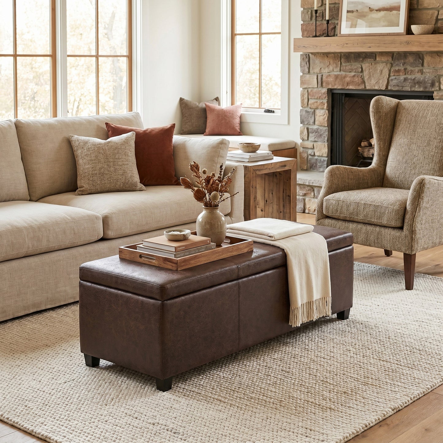 Distressed Brown  Distressed Vegan Leather | Avalon Storage Ottoman in Distressed Vegan Leather