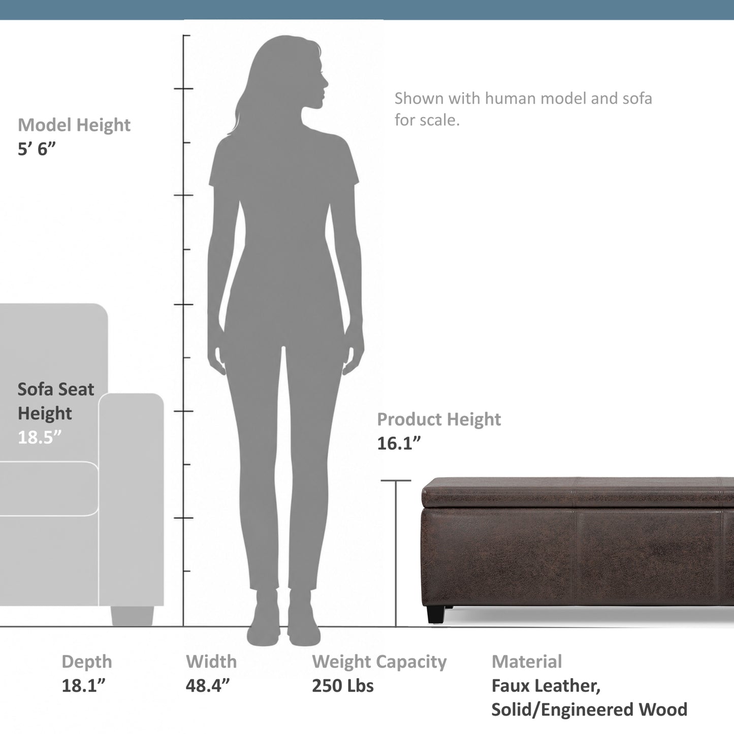 Distressed Brown  Distressed Vegan Leather | Avalon Storage Ottoman in Distressed Vegan Leather