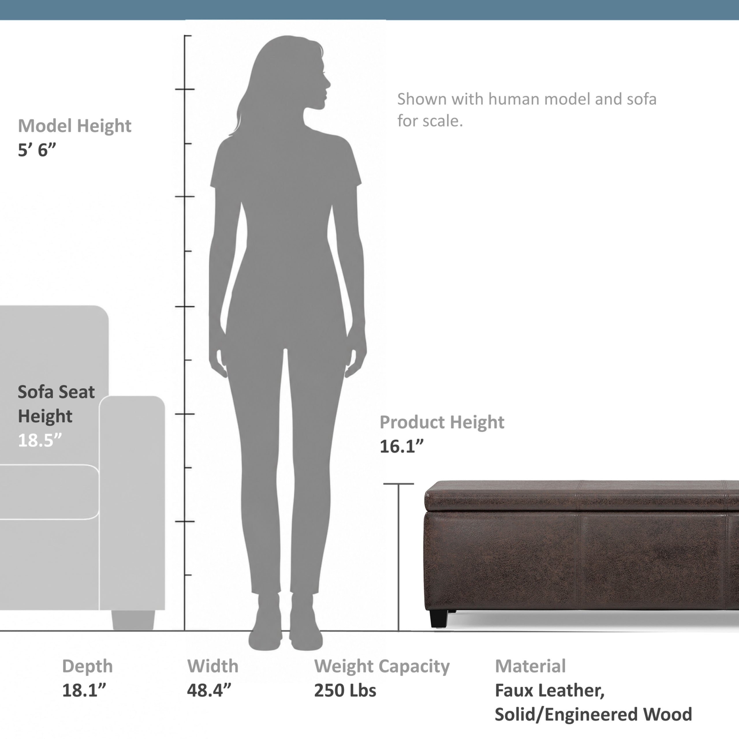 Distressed Brown  Distressed Vegan Leather | Avalon Storage Ottoman in Distressed Vegan Leather