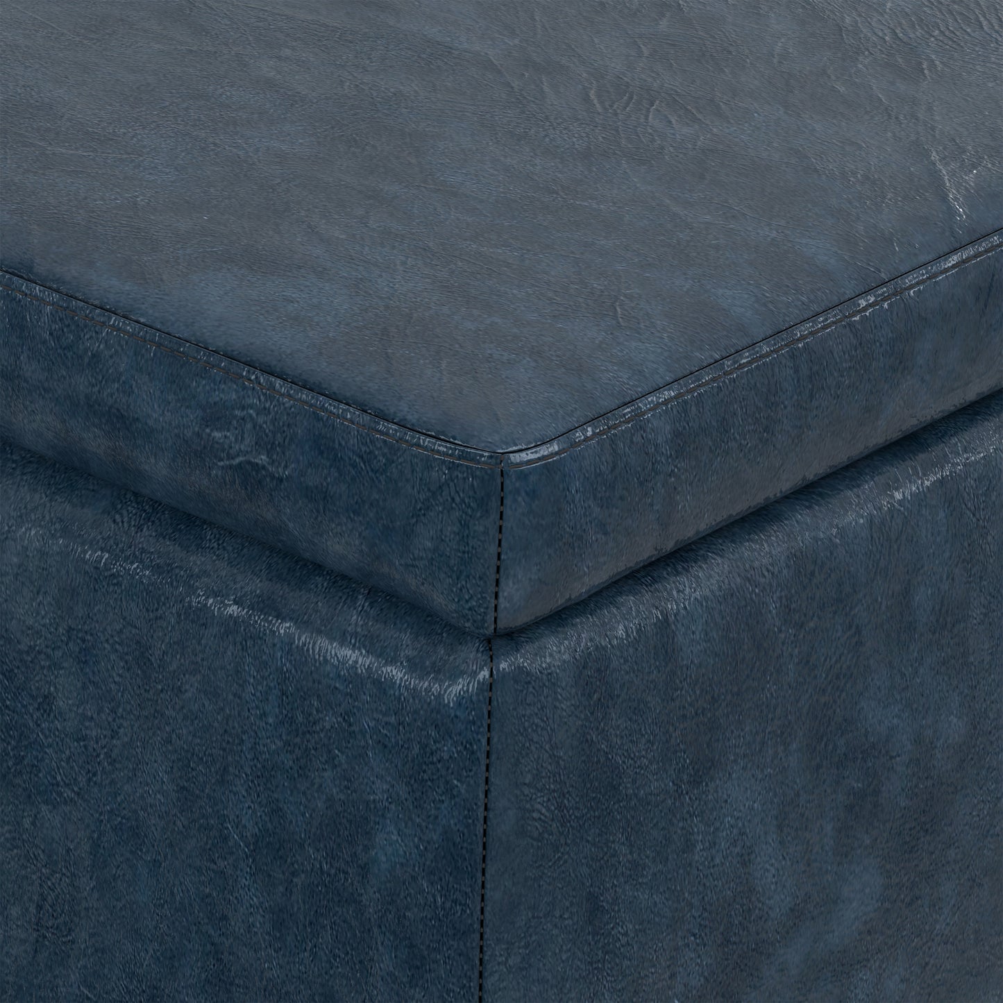 Denim Blue  Distressed Vegan Leather | Avalon Storage Ottoman in Distressed Vegan Leather