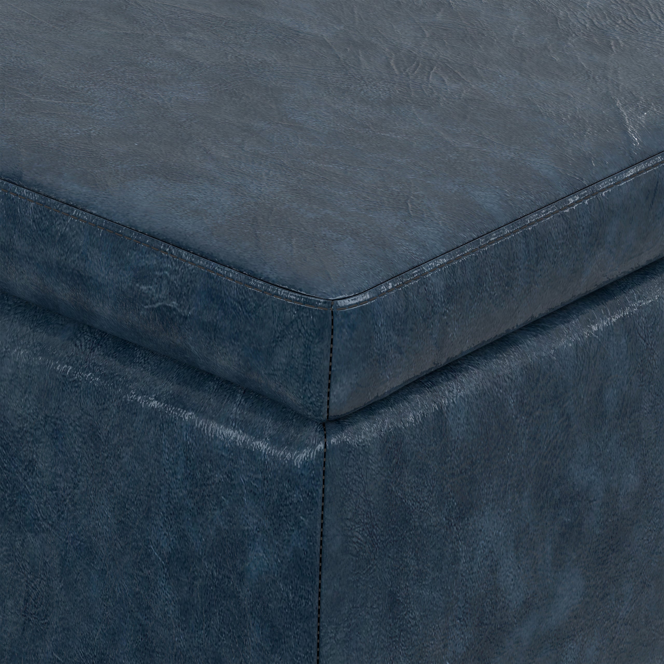 Denim Blue  Distressed Vegan Leather | Avalon Storage Ottoman in Distressed Vegan Leather