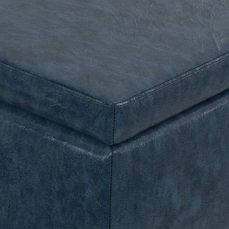 Denim Blue  Distressed Vegan Leather | Avalon Storage Ottoman in Distressed Vegan Leather