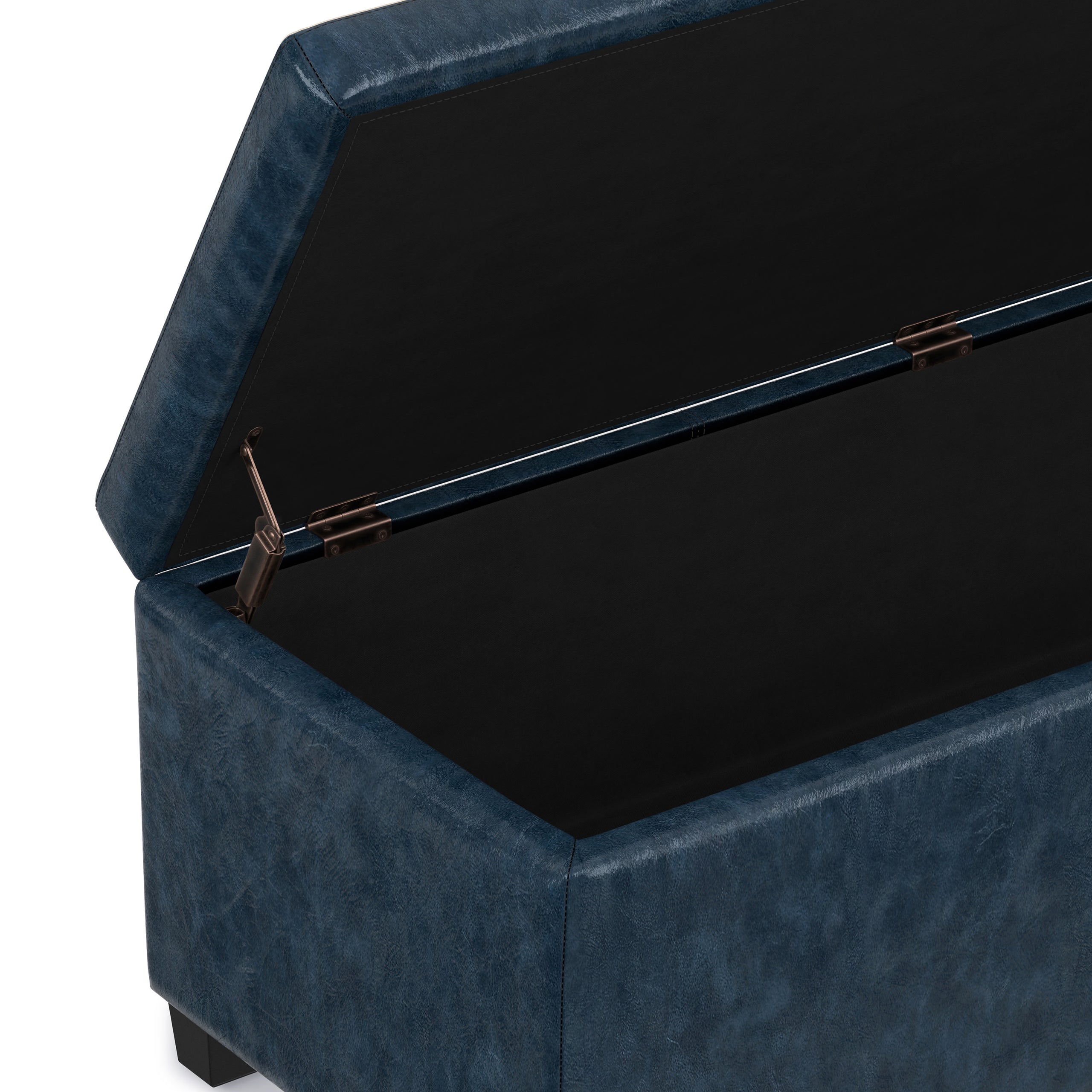 Denim Blue  Distressed Vegan Leather | Avalon Storage Ottoman in Distressed Vegan Leather