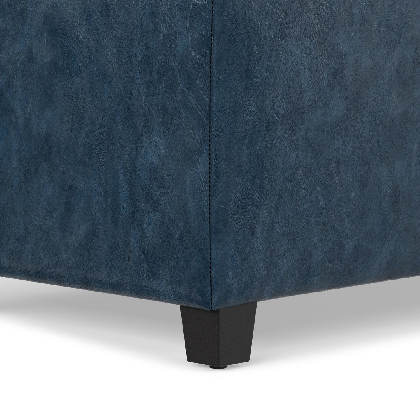 Denim Blue  Distressed Vegan Leather | Avalon Storage Ottoman in Distressed Vegan Leather
