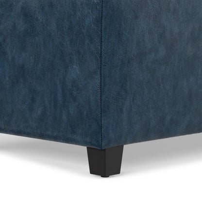 Denim Blue  Distressed Vegan Leather | Avalon Storage Ottoman in Distressed Vegan Leather
