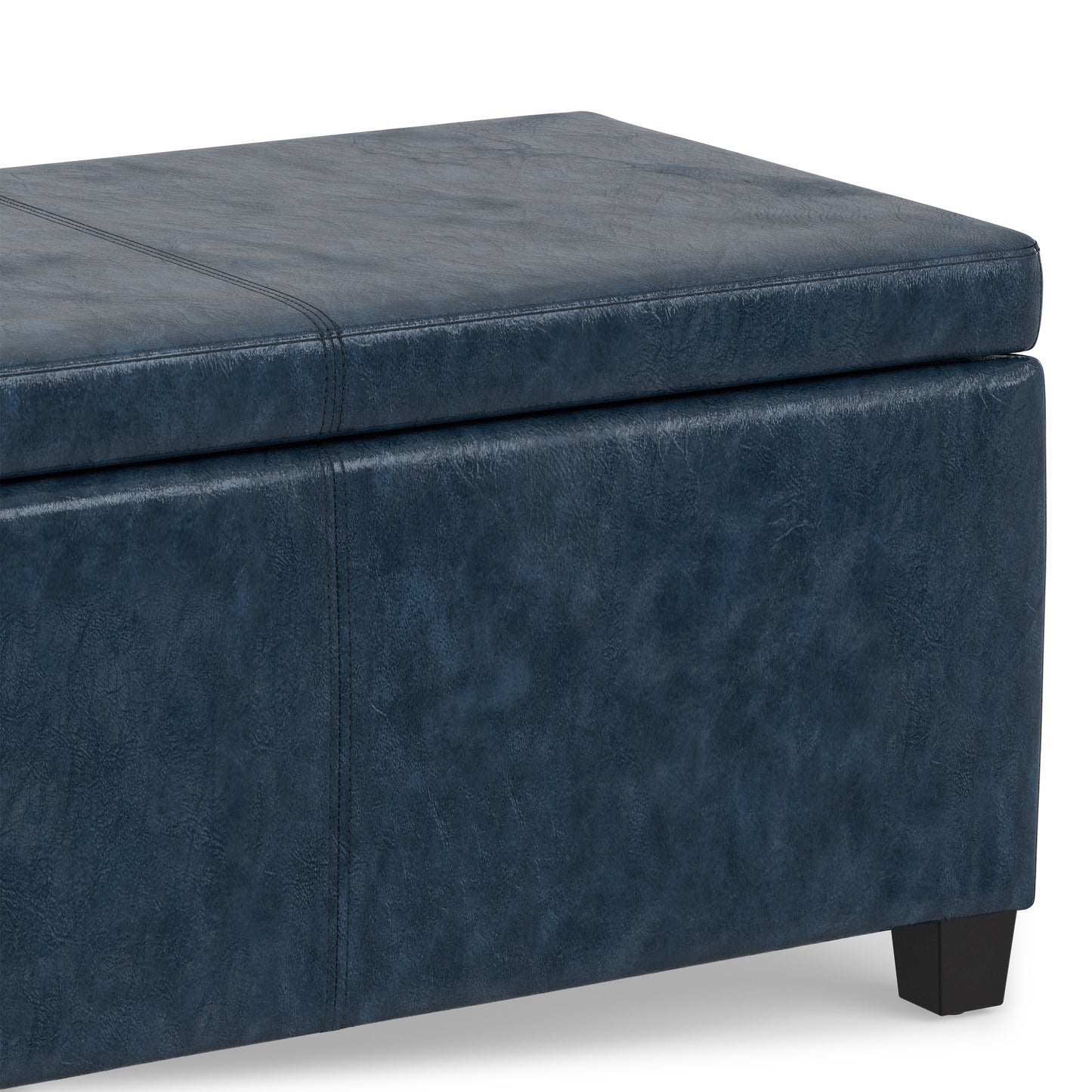 Denim Blue  Distressed Vegan Leather | Avalon Storage Ottoman in Distressed Vegan Leather