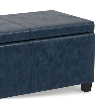Denim Blue  Distressed Vegan Leather | Avalon Storage Ottoman in Distressed Vegan Leather