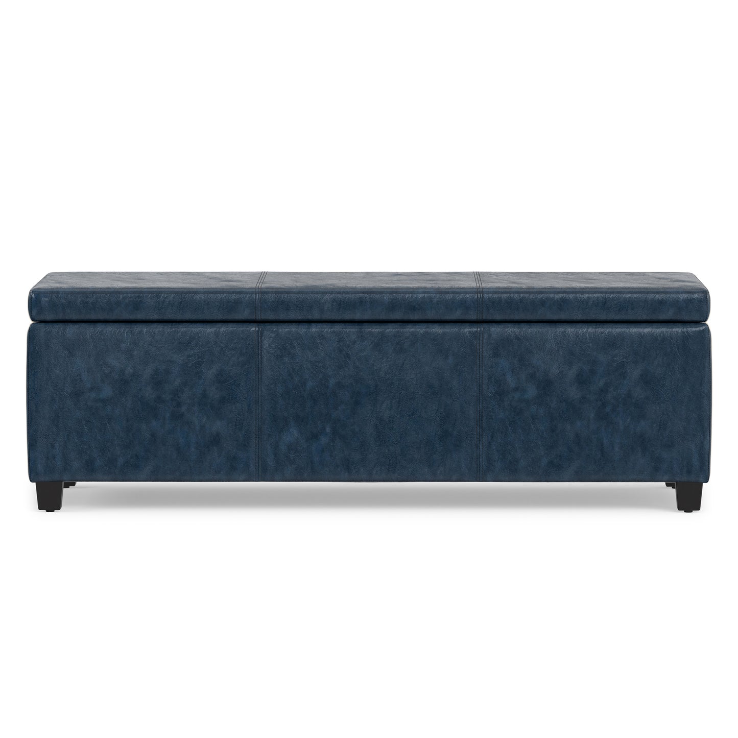 Denim Blue  Distressed Vegan Leather | Avalon Storage Ottoman in Distressed Vegan Leather