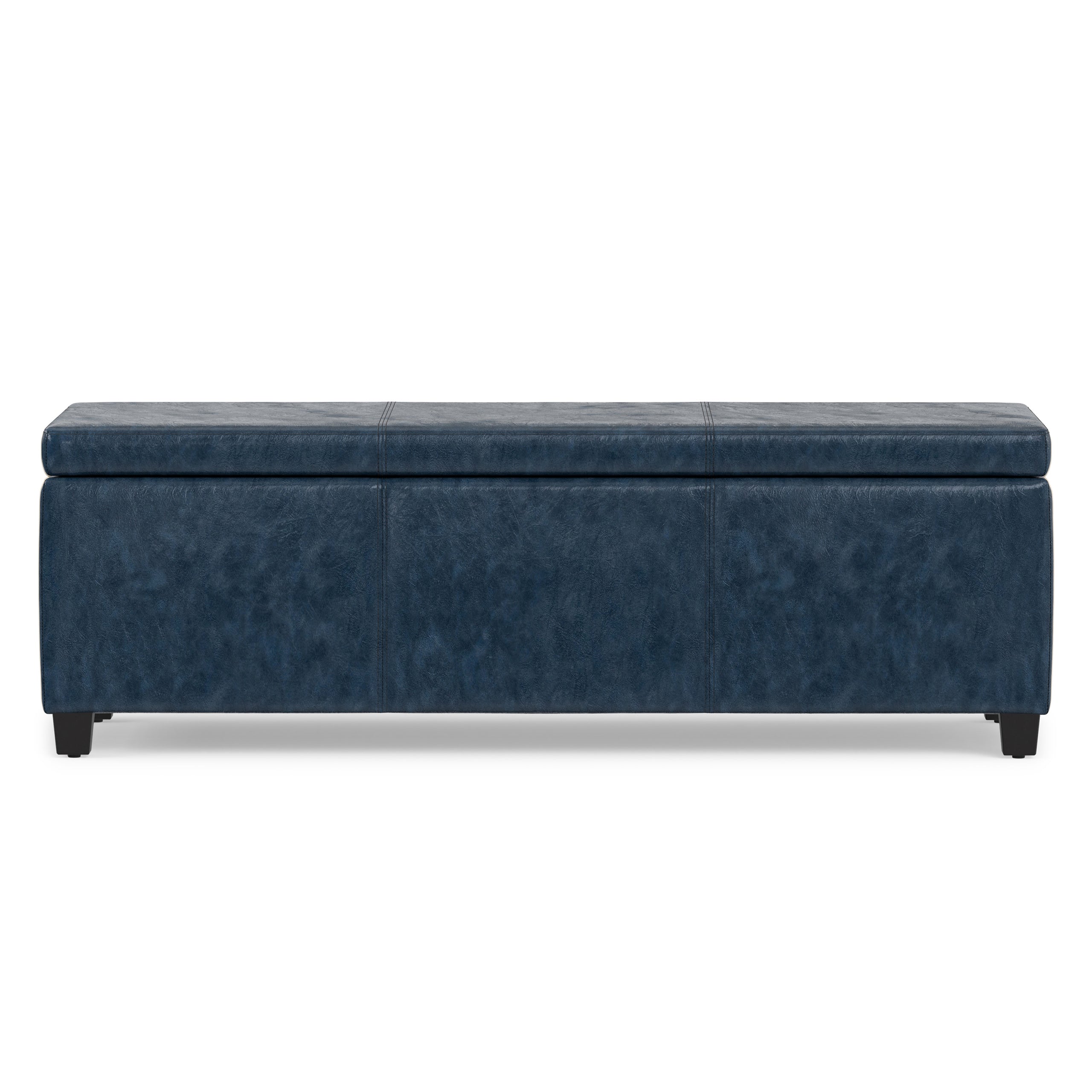 Denim Blue  Distressed Vegan Leather | Avalon Storage Ottoman in Distressed Vegan Leather