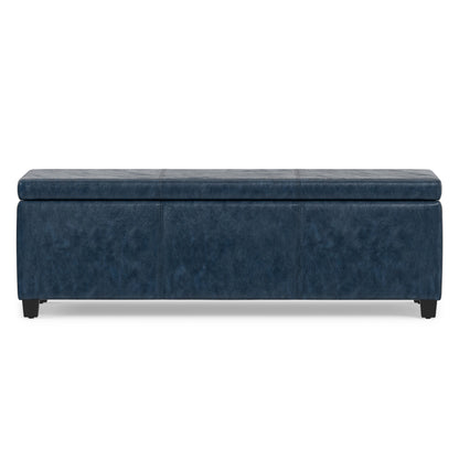 Denim Blue  Distressed Vegan Leather | Avalon Storage Ottoman in Distressed Vegan Leather