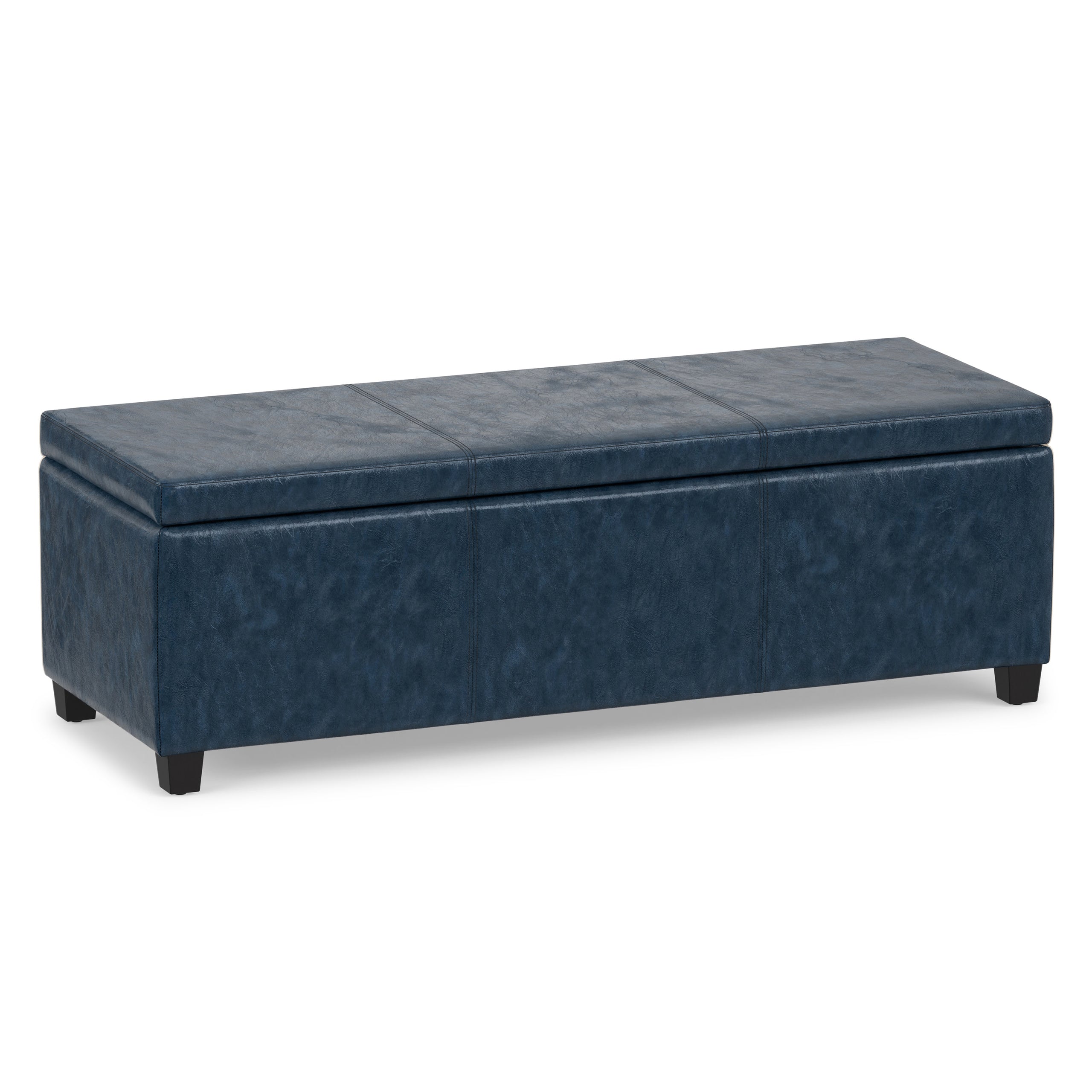 Denim Blue  Distressed Vegan Leather | Avalon Storage Ottoman in Distressed Vegan Leather