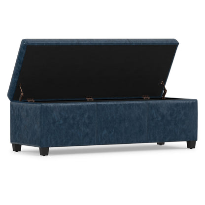 Denim Blue  Distressed Vegan Leather | Avalon Storage Ottoman in Distressed Vegan Leather