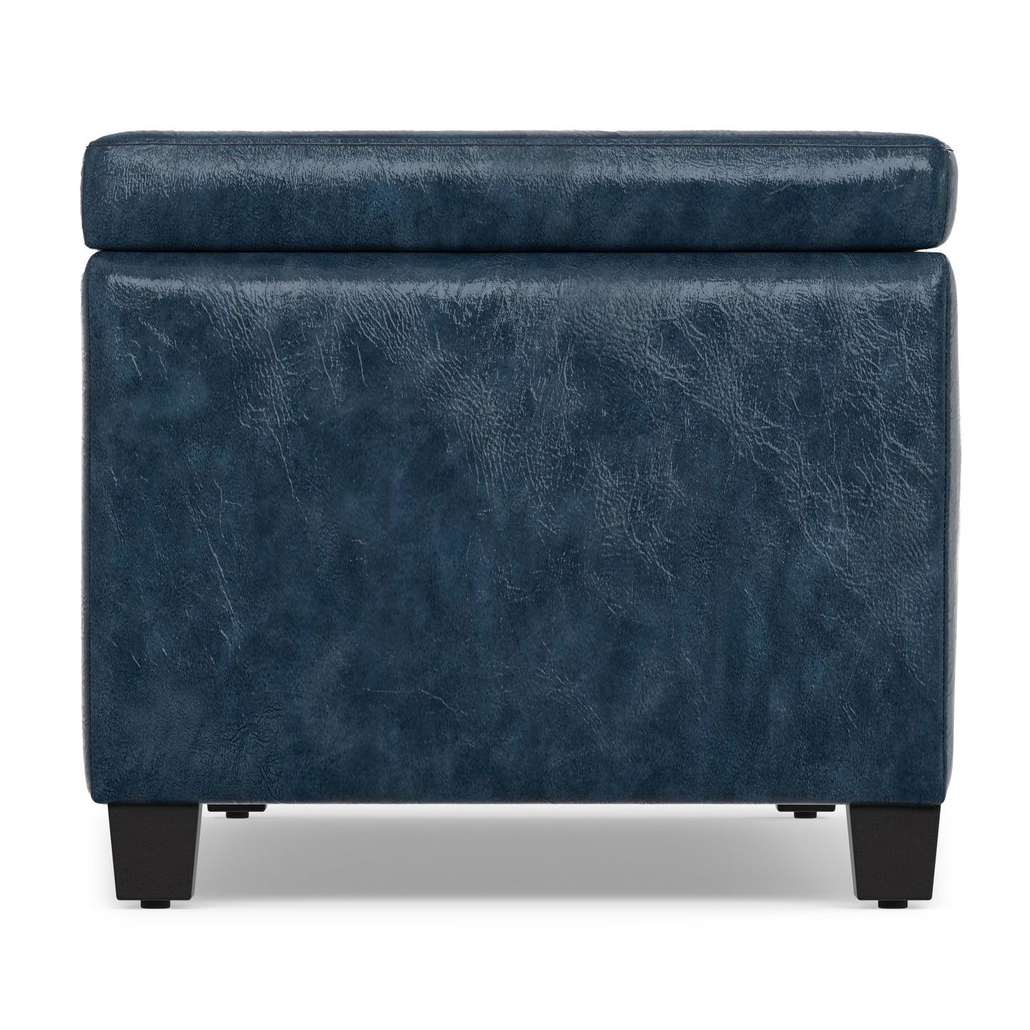 Denim Blue  Distressed Vegan Leather | Avalon Storage Ottoman in Distressed Vegan Leather