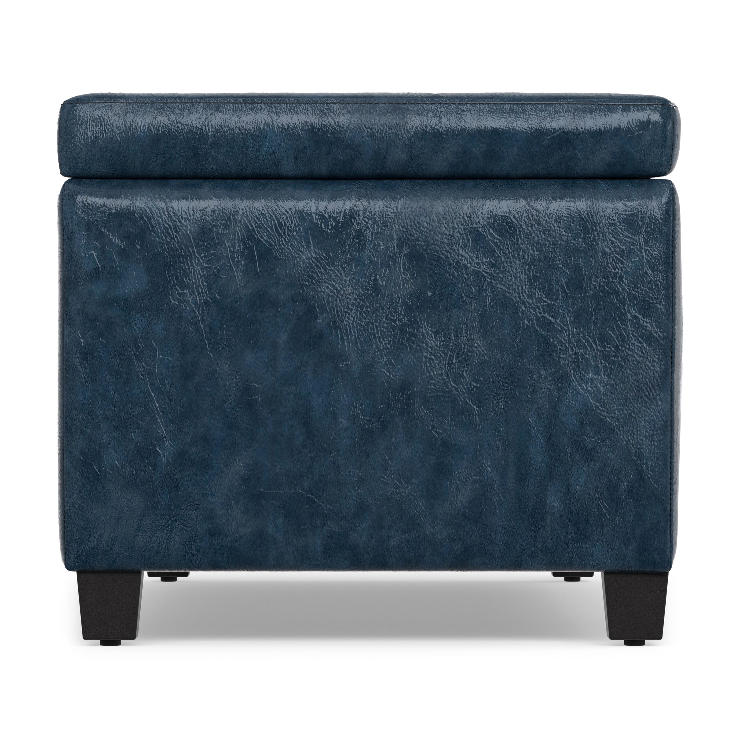 Denim Blue  Distressed Vegan Leather | Avalon Storage Ottoman in Distressed Vegan Leather