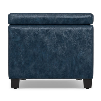 Denim Blue  Distressed Vegan Leather | Avalon Storage Ottoman in Distressed Vegan Leather