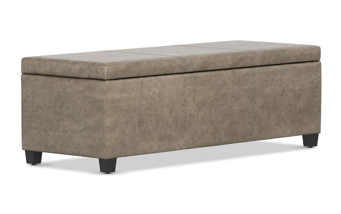 Distressed Smoky Grey Brown Distressed Vegan Leather | Avalon Large Storage Ottoman Bench