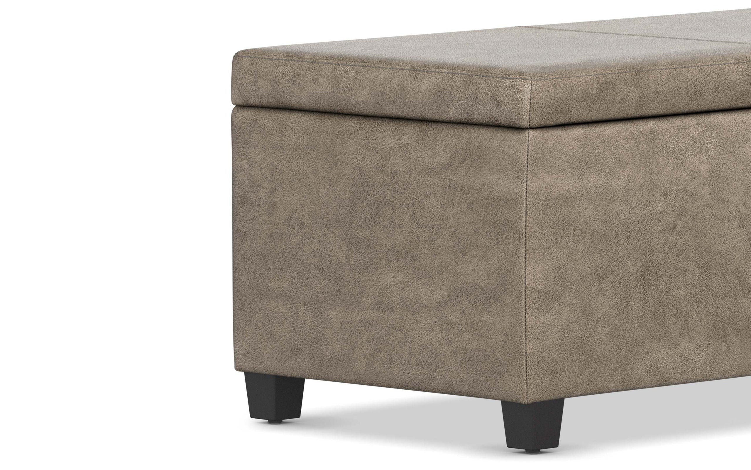 Distressed Smoky Grey Brown Distressed Vegan Leather | Avalon Large Storage Ottoman Bench