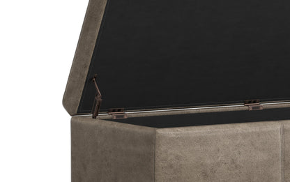 Distressed Smoky Grey Brown Distressed Vegan Leather | Avalon Large Storage Ottoman Bench