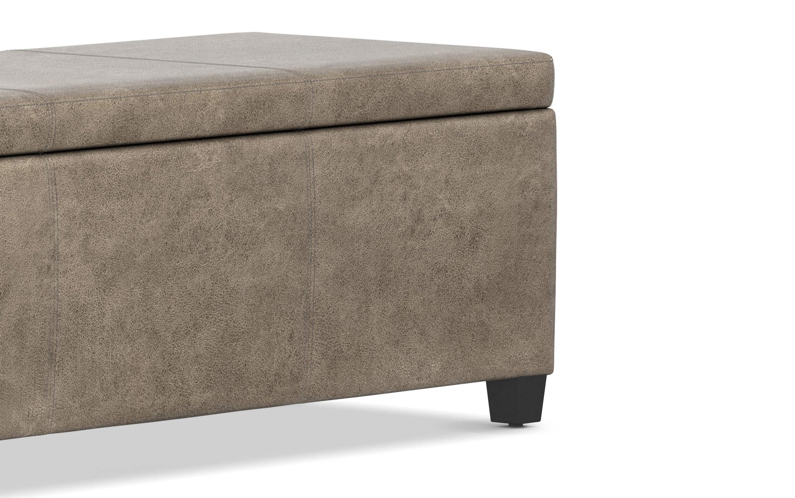 Distressed Smoky Grey Brown Distressed Vegan Leather | Avalon Large Storage Ottoman Bench