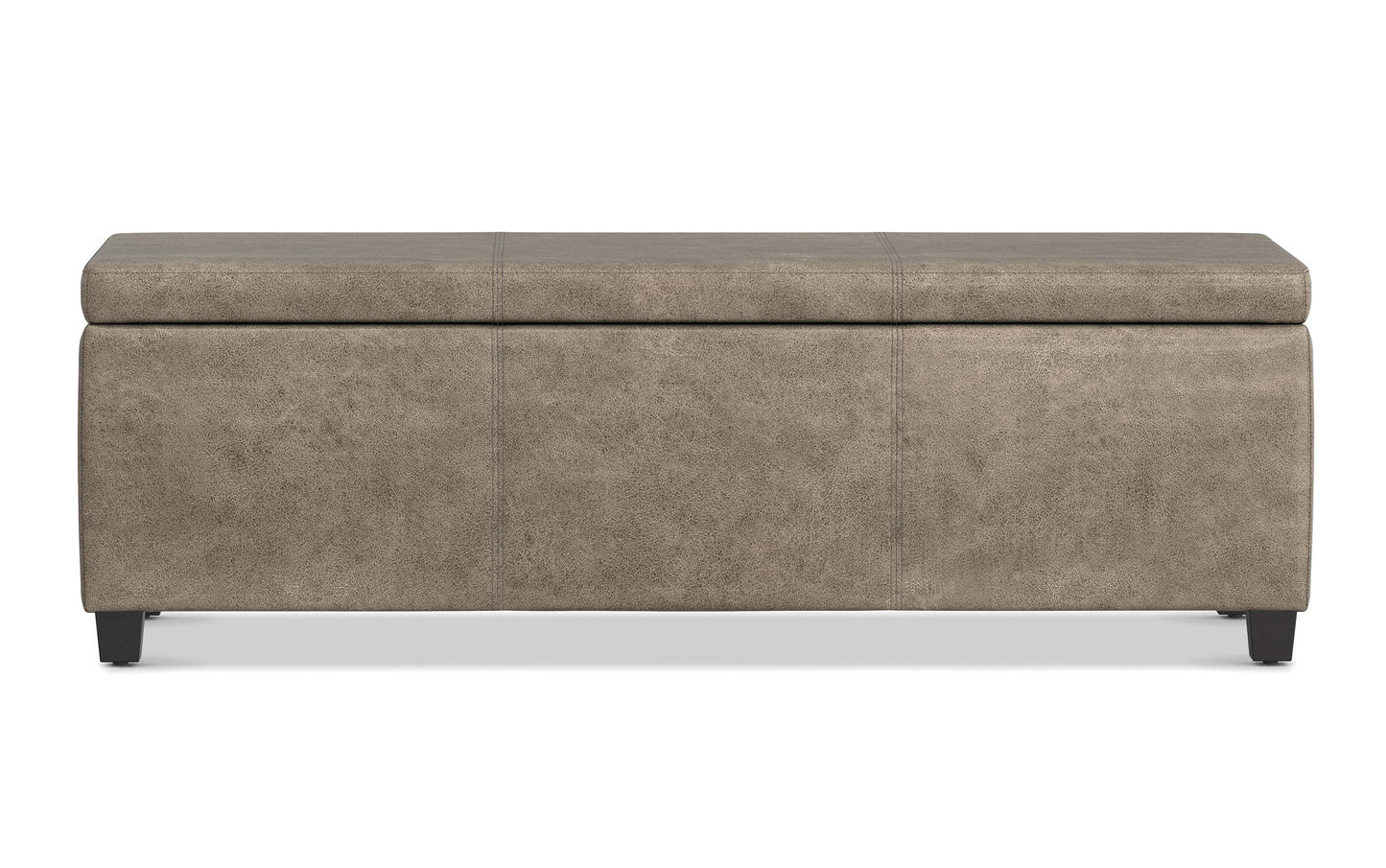 Distressed Smoky Grey Brown Distressed Vegan Leather | Avalon Large Storage Ottoman Bench