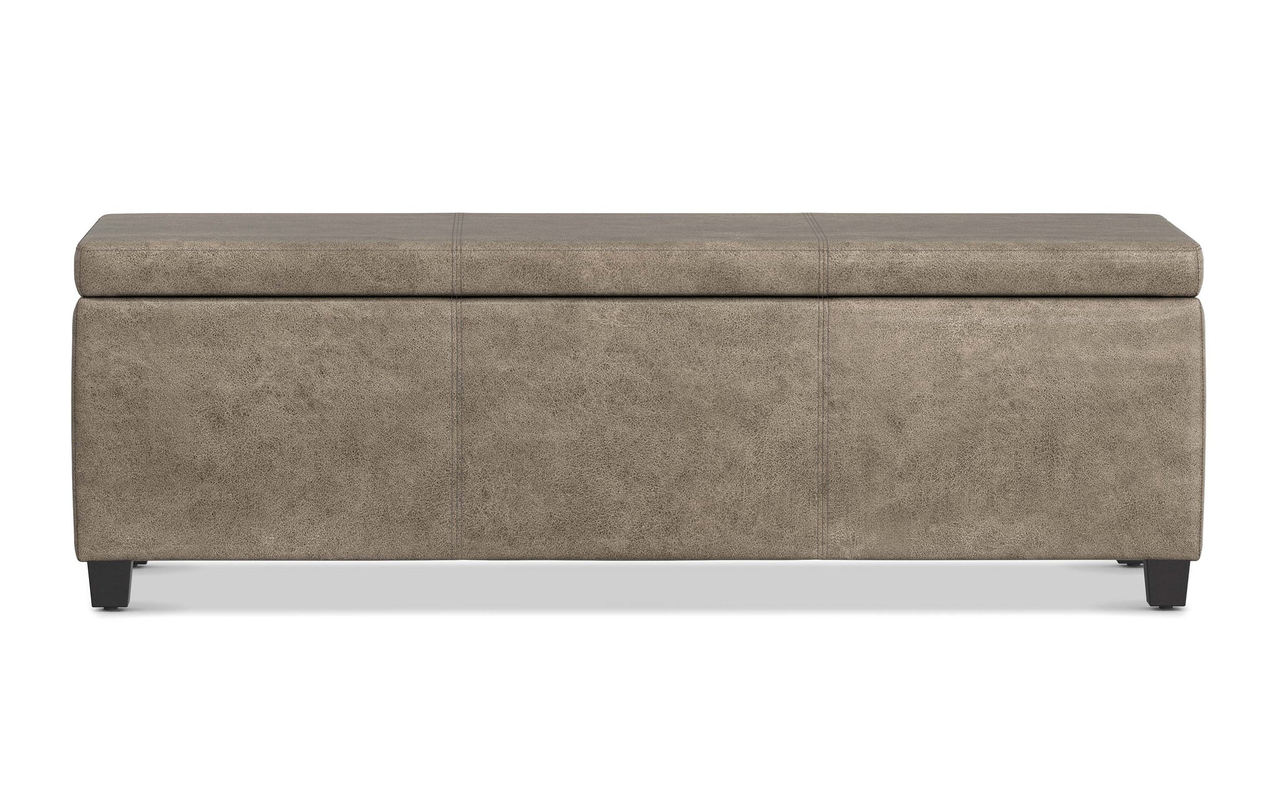 Distressed Smoky Grey Brown Distressed Vegan Leather | Avalon Large Storage Ottoman Bench
