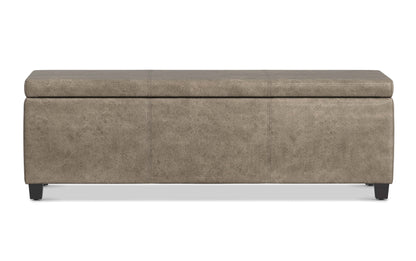 Distressed Smoky Grey Brown Distressed Vegan Leather | Avalon Large Storage Ottoman Bench
