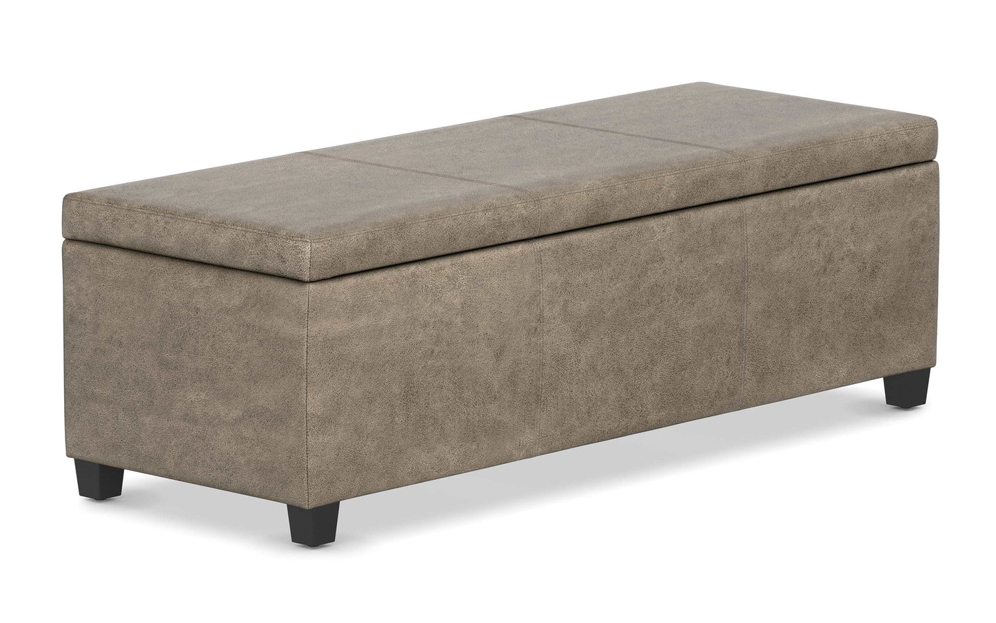 Distressed Smoky Grey Brown Distressed Vegan Leather | Avalon Large Storage Ottoman Bench