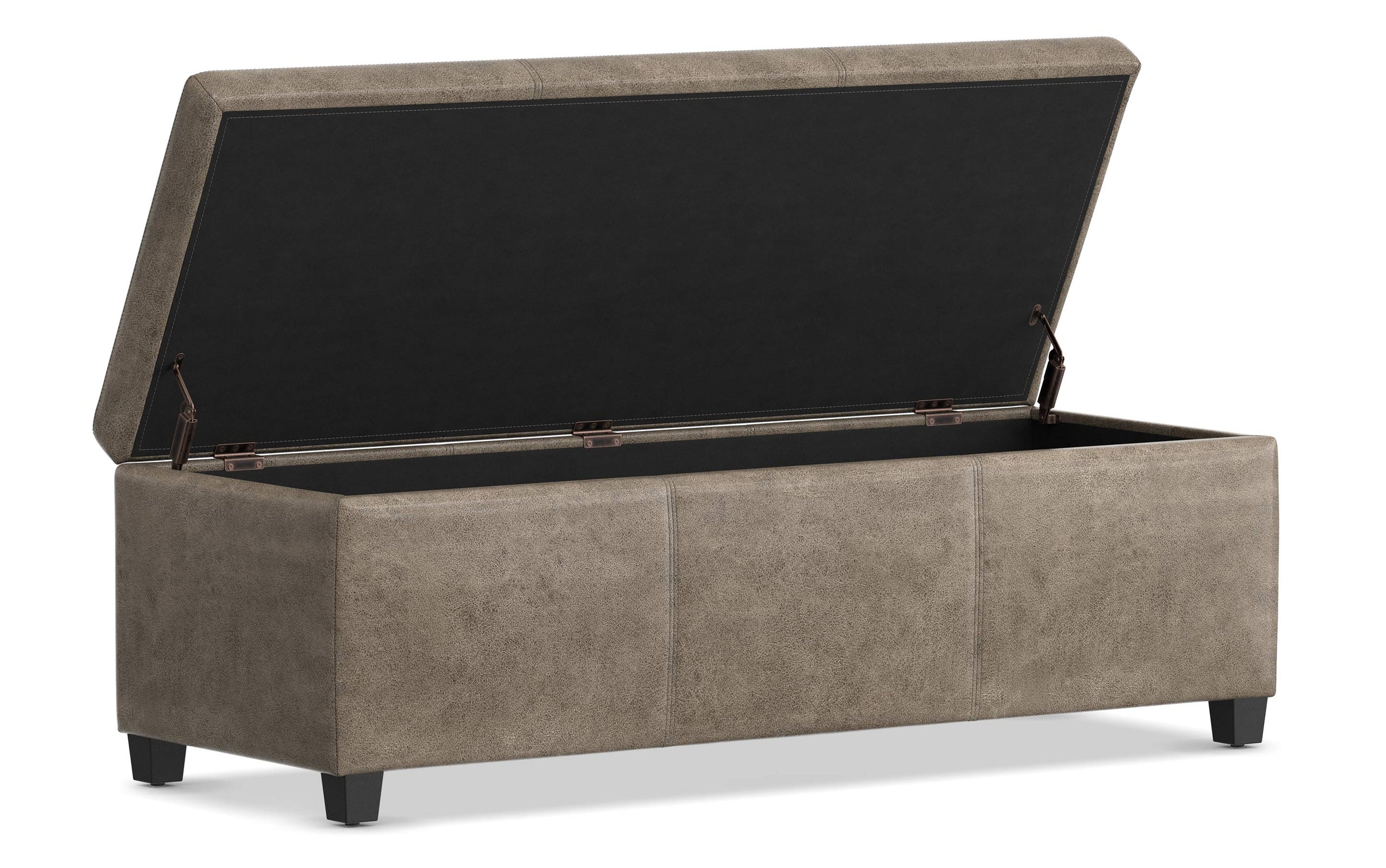 Distressed Smoky Grey Brown Distressed Vegan Leather | Avalon Large Storage Ottoman Bench