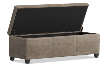 Distressed Smoky Grey Brown Distressed Vegan Leather | Avalon Large Storage Ottoman Bench