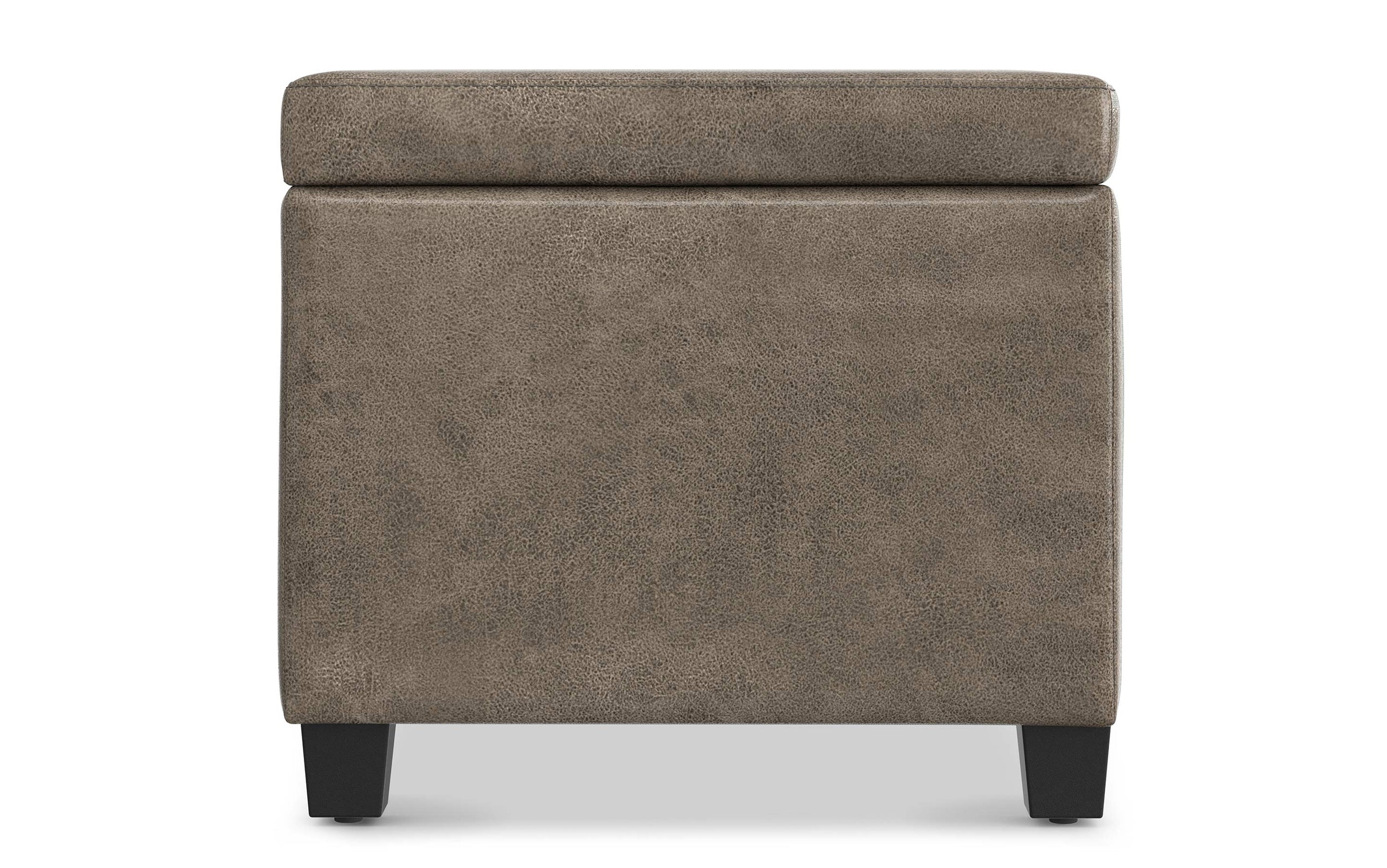 Distressed Smoky Grey Brown Distressed Vegan Leather | Avalon Large Storage Ottoman Bench