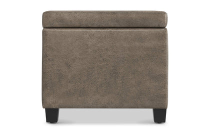 Distressed Smoky Grey Brown Distressed Vegan Leather | Avalon Large Storage Ottoman Bench