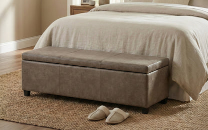 Distressed Smoky Grey Brown Distressed Vegan Leather | Avalon Large Storage Ottoman Bench