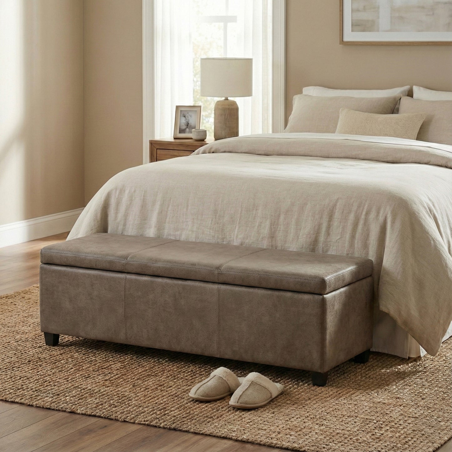 Distressed Smoky Grey Brown  Distressed Vegan Leather | Avalon Storage Ottoman in Distressed Vegan Leather