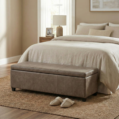 Distressed Smoky Grey Brown  Distressed Vegan Leather | Avalon Storage Ottoman in Distressed Vegan Leather