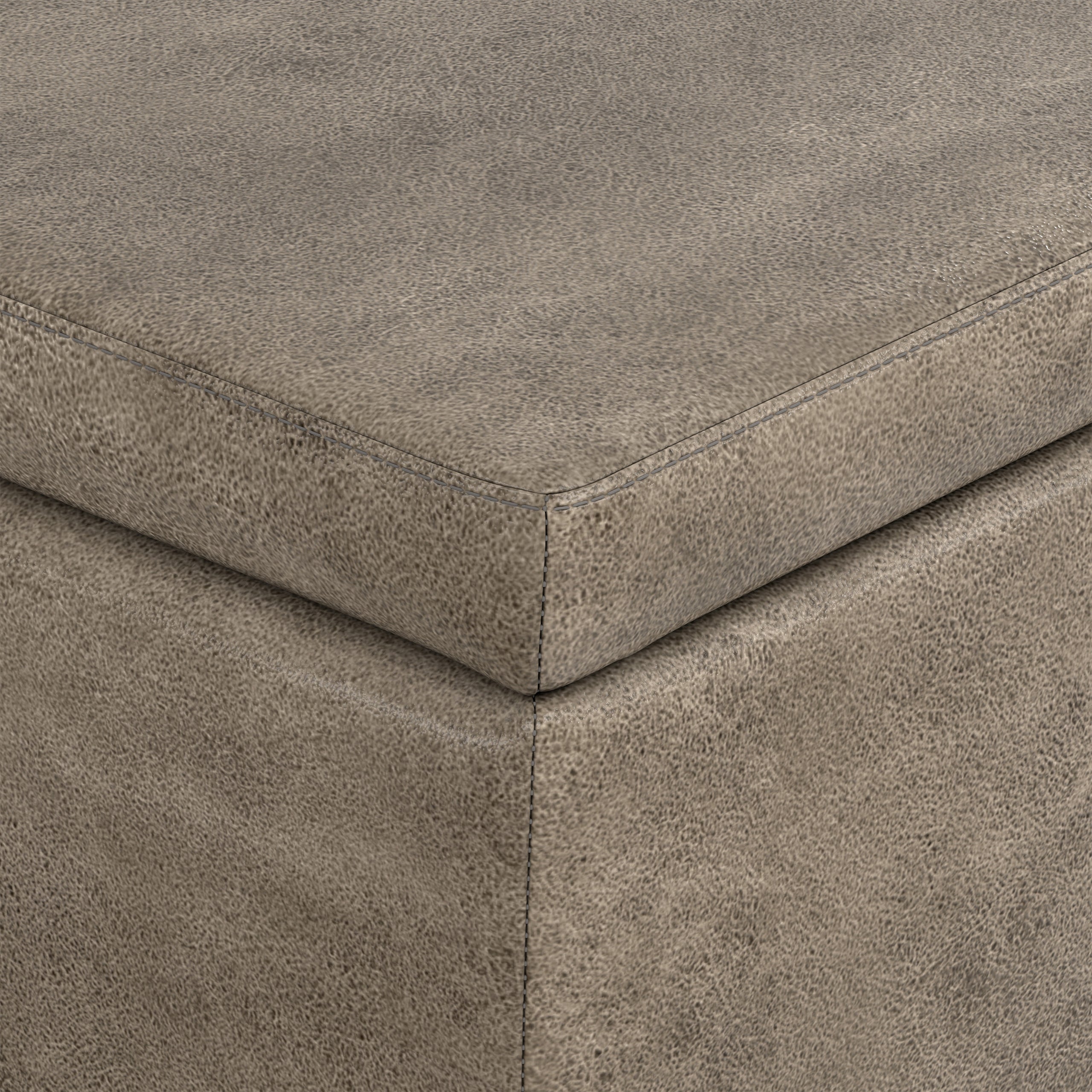 Distressed Smoky Grey Brown  Distressed Vegan Leather | Avalon Storage Ottoman in Distressed Vegan Leather
