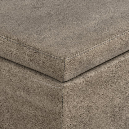 Distressed Smoky Grey Brown  Distressed Vegan Leather | Avalon Storage Ottoman in Distressed Vegan Leather
