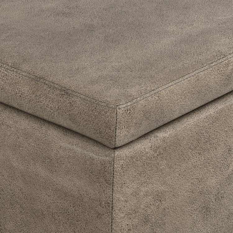 Distressed Smoky Grey Brown  Distressed Vegan Leather | Avalon Storage Ottoman in Distressed Vegan Leather
