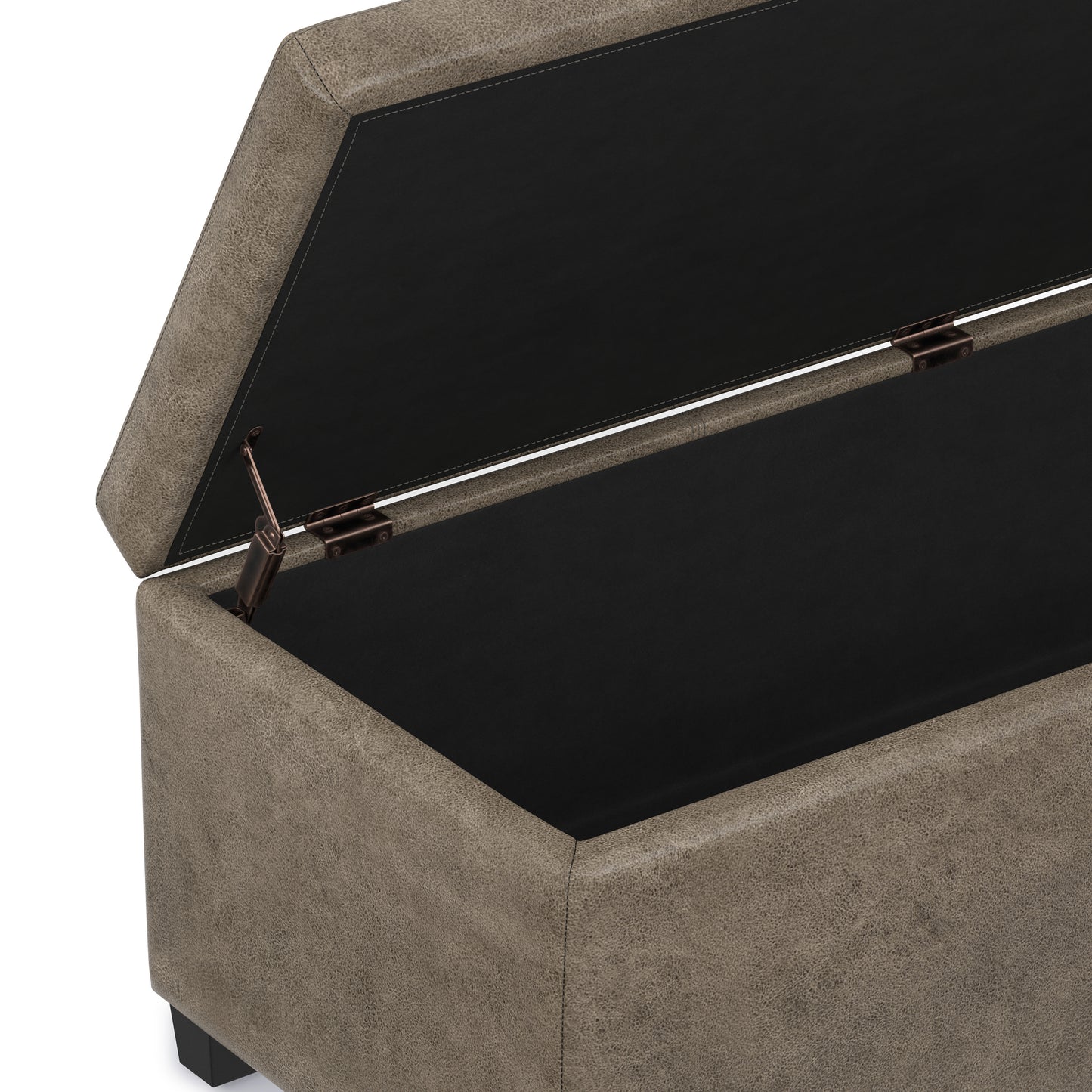 Distressed Smoky Grey Brown  Distressed Vegan Leather | Avalon Storage Ottoman in Distressed Vegan Leather