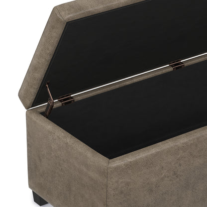 Distressed Smoky Grey Brown  Distressed Vegan Leather | Avalon Storage Ottoman in Distressed Vegan Leather