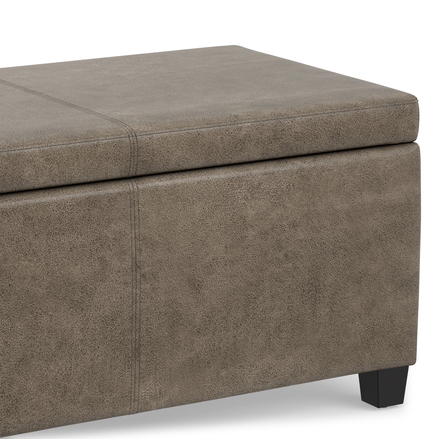 Distressed Smoky Grey Brown  Distressed Vegan Leather | Avalon Storage Ottoman in Distressed Vegan Leather