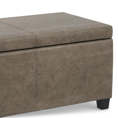 Distressed Smoky Grey Brown  Distressed Vegan Leather | Avalon Storage Ottoman in Distressed Vegan Leather
